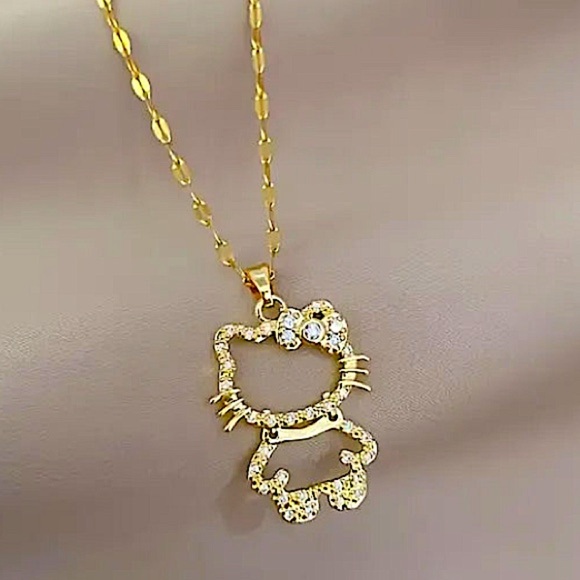 Gold Hello Kitty Hollow Zircon Necklace - Picture 7 of 11